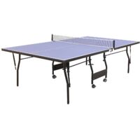 Vente-Unique – Table de ping-pong pliable à roulettes – Dimensions L274 x P152.5 x H76 cm – Matériaux MDF et acier – Équipement inclus : filet, raquettes, balles