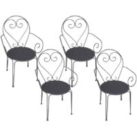 Lot de 4 fauteuils de jardin empilables en métal façon fer forgé - Anthracite - GUERMANTES de MYLIA
