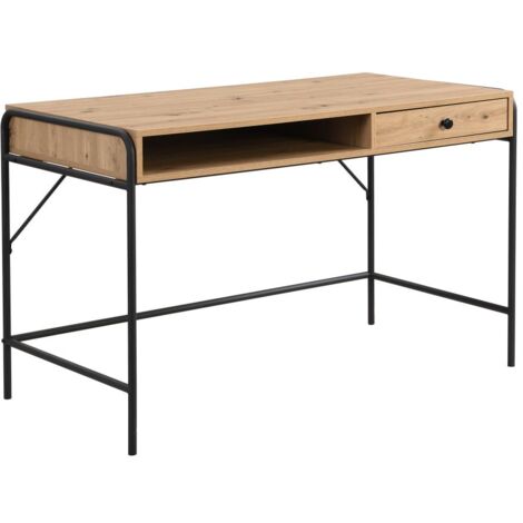 Schreibtisch mit 1 Schublade & 1 Ablagefach - MDF & Metall - Holzfarben & Schwarz - LAROFI
