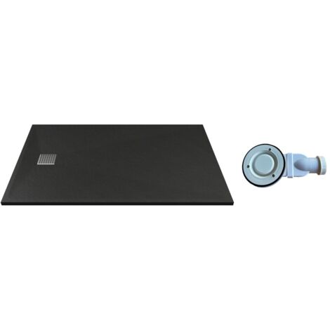Aufsatz- oder Einbauduschtasse - Kunstharz - mit Siphon - Schwarz - 120 x 80 cm - MIRNOSA