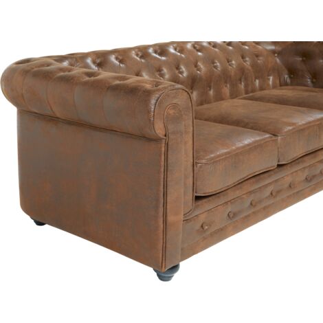 Sofa 3-Sitzer - Microfaser - Vintage-Look - CHESTERFIELD