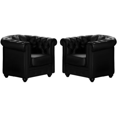 Vente-unique Chesterfield Sessel 2er-Set - Hellblauer Samt