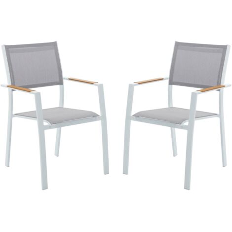 Oviala Gartensessel 2er Set - Weiße Aluminium Sessel Mit Textilene Bezug