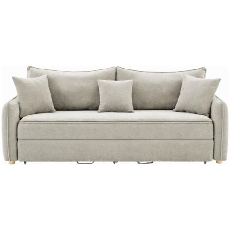 LUXOAK 3-Sitzer Sofa 220cm Chenille Beige - Wohnzimmer Couch Mit Breiten Armlehnen