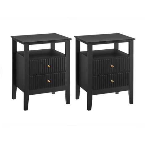 Furologee Nachttische Set (2 Stück) – Mit 2 Stoffschubladen, Haken & Ablage, Schwarze Eiche Optik, Für Schlafzimmer & Wohnzimmer