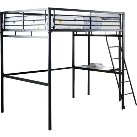 Cama alta CASUAL II - 140 x 190 cm - Escritorio integrado - Gris antracita