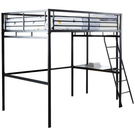 Cama alta CASUAL II - 140 x 190 cm - Escritorio integrado - Gris antracita