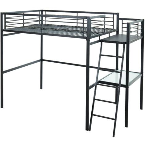 Cama alta CASUAL II - 140 x 190 cm - Escritorio integrado - Gris antracita