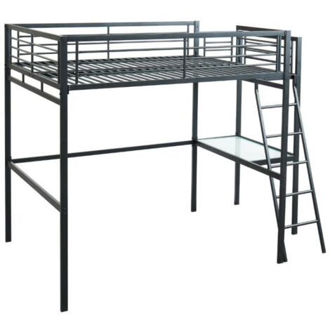Cama alta CASUAL II - 140 x 190 cm - Escritorio integrado - Gris antracita