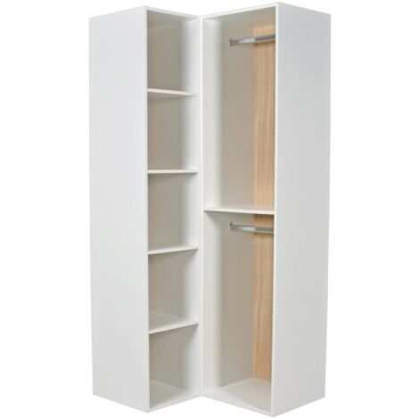 Armario esquinero modular - L84,5 cm - Blanco y natural - TAMOKA