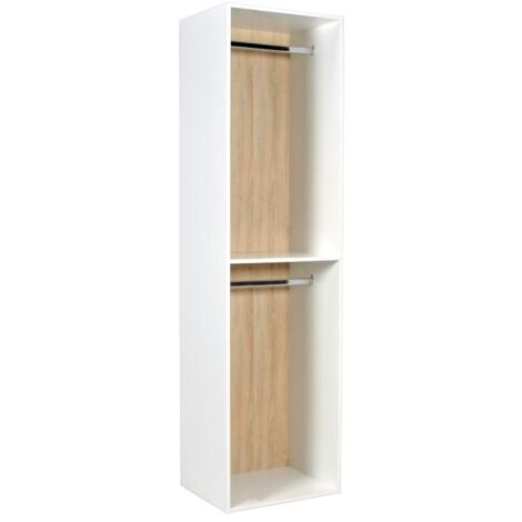 Armario esquinero modular - L84,5 cm - Blanco y natural - TAMOKA