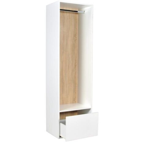 Armario ropero de esquina modular - L144,5 cm - blanco y natural - TAMOKA