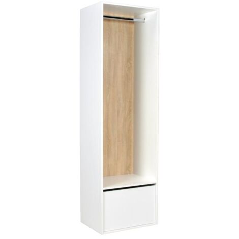 Armario ropero de esquina modular - L144,5 cm - blanco y natural - TAMOKA