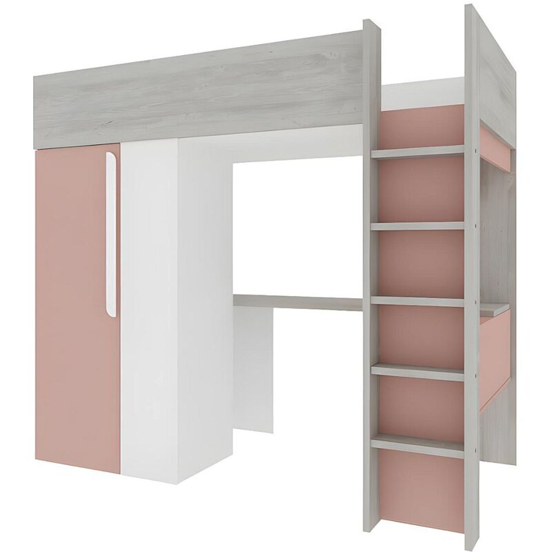 Vente-unique - Letto A Soppalco MODULO V Con Divano Letto 135x190 Cm - Struttura In Metallo Argento - Posto Letto 90x190 Cm