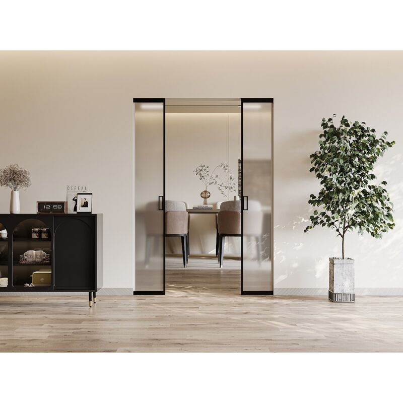 Porta Scorrevole In Vetro Temperato Nero 76x205cm - Per Interni Stile Moderno - Foto 5