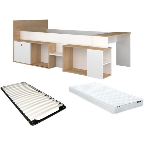 Letto Combinato RIGALI 90x200 Cm Con Scrivania E Vani Portaoggetti - Colore Rosa E Legno Chiaro - Vente-unique