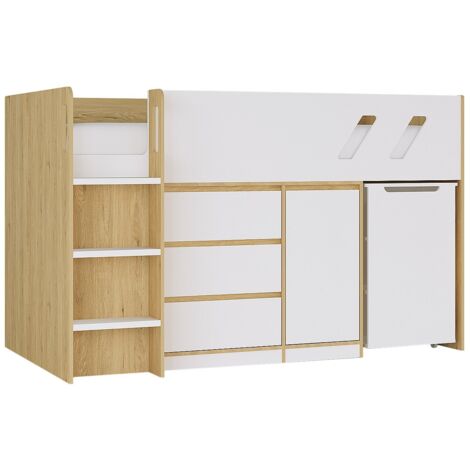 Letto combinato 90 x 190 cm con scrivania e scomparti Naturale e Bianco - SAGITI