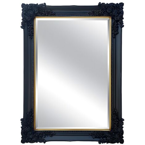 Specchio Dorato Smussato 91,4x61 Cm – Cornice In Legno Con Foglia Oro, Rettangolare, Per Bagno, Soggiorno, Camera, Camino