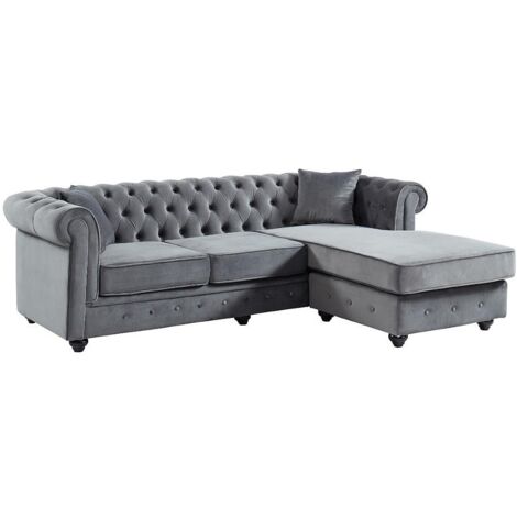 Divano angolare chesterfield reversibile in velluto Antracite - TOLEDO