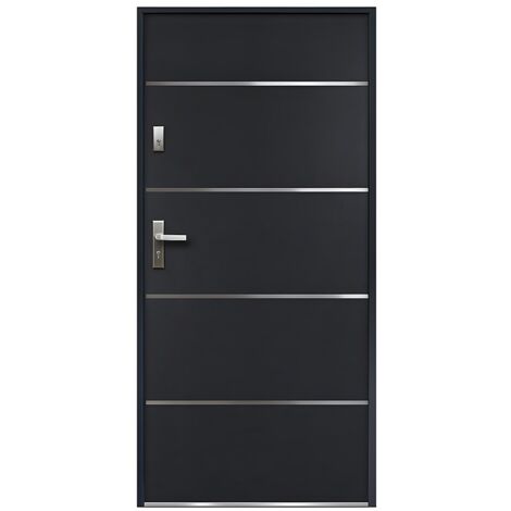 Porta d'ingresso Apertura a destra H207 x L100 cm in Acciaio massiccio e Inox Antracite - NAXARA