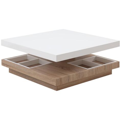Tavolino girevole in MDF laccato bianco e quercia - FAUSTO II