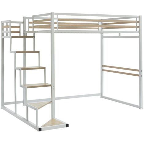 Letto a soppalco 140 x 200 cm Metallo e MDF Bianco - JOGUI