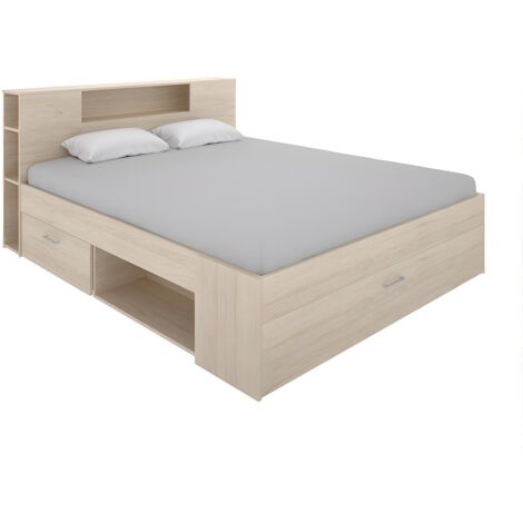 KOMHTOM Letto Matrimoniale Imbottito Con Testiera Regolabile Letto Portaoggetti Con 4 Cassetti Telaio Letto Rete A Doghe In Metallo Senza Materasso 140 X 200 Cm Nero