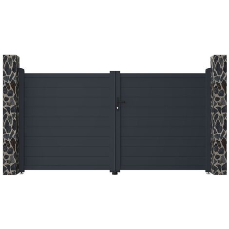 Cancello a battente L305 x H166 cm Alluminio pieno Antracite - NAZARIO