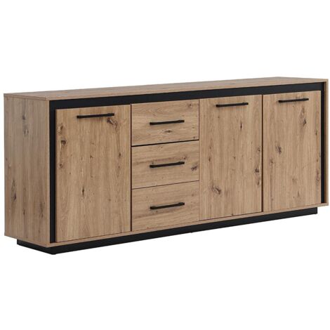Credenza 3 ante e 3 cassetti in MDF Naturale e Nero - NALAMANE
