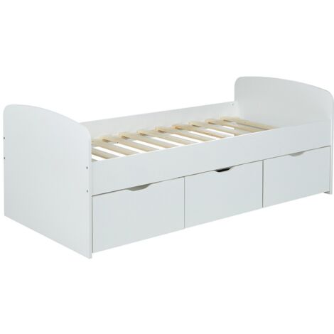Letto con 2 cassetti e 1 vano portaoggetti 90 x 190 cm Bianco - LOUANE (1/5)