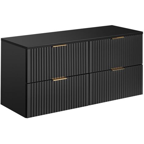 Mobile sotto lavabo sospeso scanalato con piano di appoggio 120 cm Nero - ZEVARA