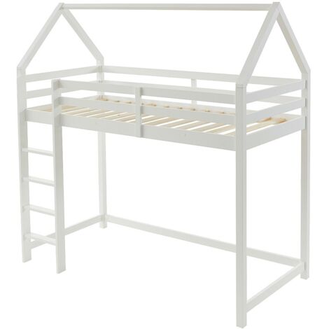 Letto a soppalco capanna 90 x 190 cm Abete massello Bianco - TARZIA