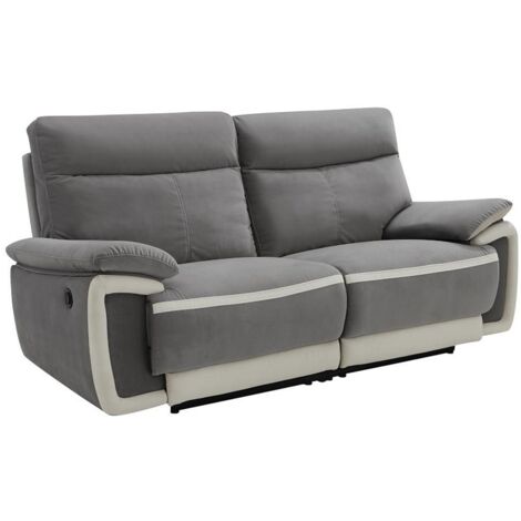 Divano Relax 3 Posti Elettrico In Tessuto Melange Grigio KELUNO Con Porte USB E Portabicchieri, L228 Cm