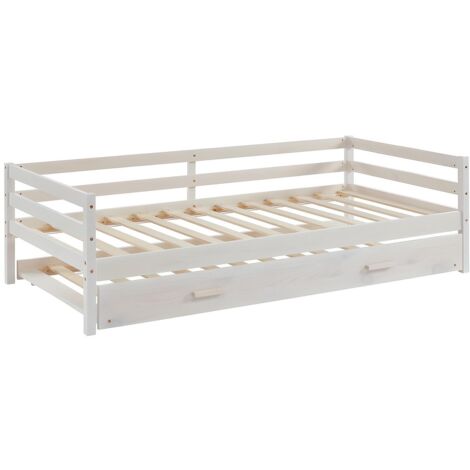 [NEW VERSION] Letto singolo con letto estraibile 90 x 190 cm in Pino massello sbiancato - AEDAN