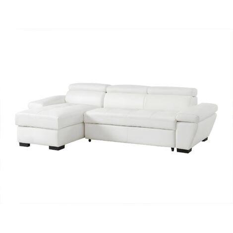 Divano letto angolare in pelle Bianco - Angolo a sinistra - JONOVA