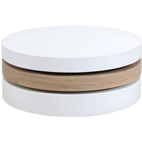 Tavolino girevole tondo in MDF Bianco e Rovere - JANITA