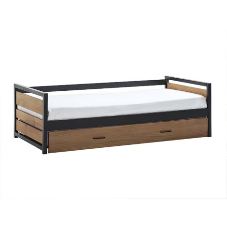Letto a scomparsa industriale 2 x 90 x 190 cm MDF, Pino e metallo Colore: Noce e antracite - BOSTON