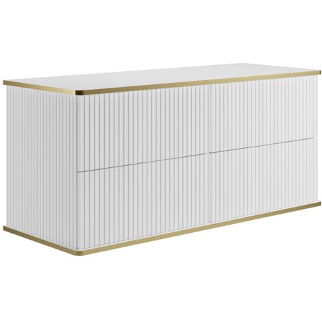 Mobile sotto lavabo sospeso scanalato 120 cm Bianco profilo Dorato - KELIZA