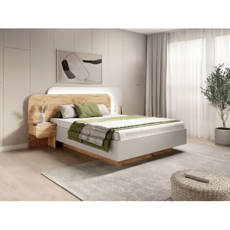 Letto con comodini 160 x 200 cm Con LED Naturale e Bianco DESADO