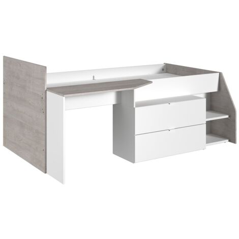 Letto singolo con scrivania integrata e vani portaoggetti inclusi 90 x 200 cm Bianco e naturale - GISELE