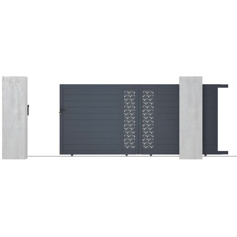 Cancello scorrevole L416 x H180 cm in Alluminio semi traforato con motivi Antracite - GREGOR