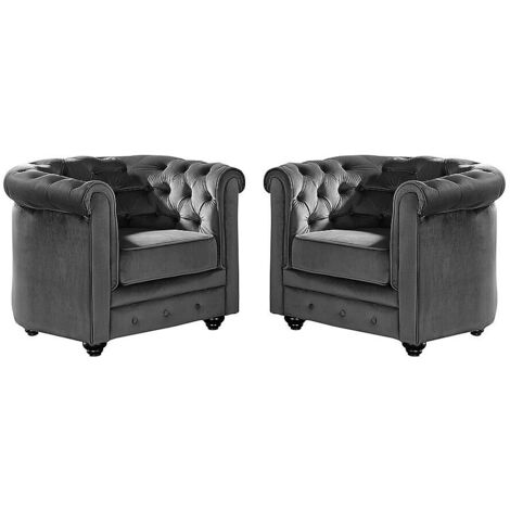 Lotto di 2 poltrone CHESTERFIELD in velluto Antracite
