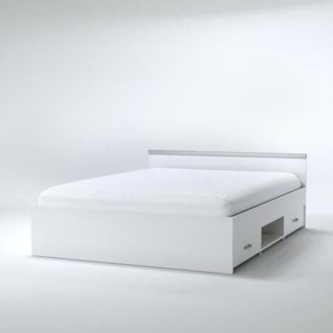 Letto con vani portaoggetti, 2 cassetti e 1 nicchia 140 x 190 cm Bianco - PABLO (1/5)