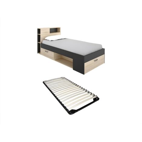 Letto 140 x 190 cm Con vani portaoggetti Naturale e Bianco + Rete a doghe + Materasso - VARDIEL | Leroy Merlin