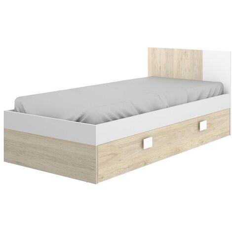 Letto singolo con letto estraibile 90 x 190 cm Quercia e bianco - SONIA