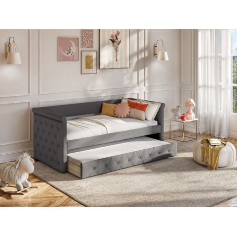 Letto singolo con letto estraibile capitonné x 90 x 190 cm in