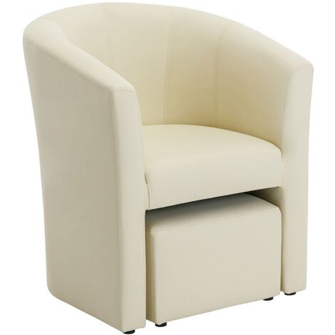 Poltrona cabriolet e pouf in Similpelle Beige - JOVANA