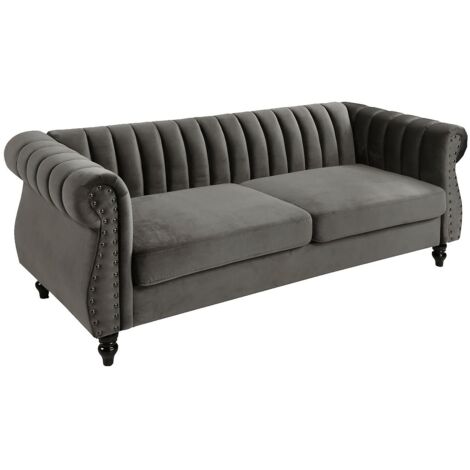 Divano chesterfield 3 posti in Velluto Antracite - TRUMBO