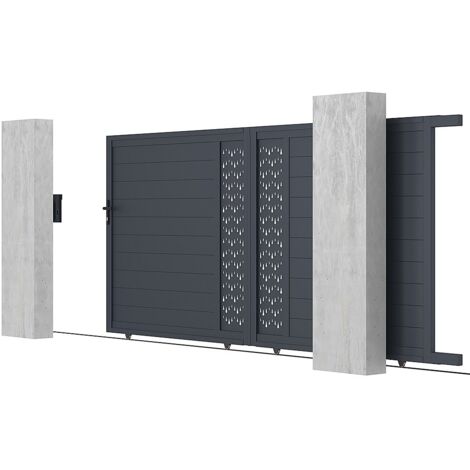 Cancello elettrico scorrevole L416 x H180 cm in Alluminio semi traforato con motivi Antracite - GREGOR