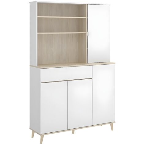 Credenza per cucina 4 ante, 1 cassetto e 3 nicchie Bianco e Rovere - WAJDI